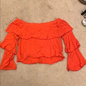 Orange off the shoulder long sleeve crop top